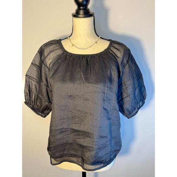 J Crew Black Puff Short Sleeve Top Ramie Linen Blouse NWT Size S - Picture 1 of 8